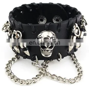 Fashion Cool Euramerican Style Decorative Rivet Punk Thick Leather Bracelet thumbnail-4