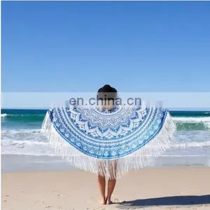 Blue Ombre Hippie Mandala Round Beach Tapestry Bohemian Wall Tapestry Bedspread Throw / Home Textile / Tapestry thumbnail-1