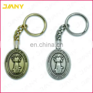 Custom Antique Gold or Silver Plated St Francis of Assisi Keychain Christian thumbnail-1