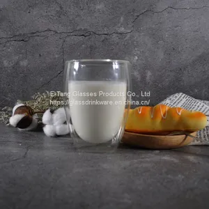 Logo Custmized Hot Sale FDA Certification Manmade Healthy Heat Resistant Double Wall Glass Borosilicate Glass Coffee Cup thumbnail-3