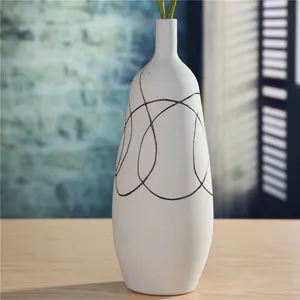 Japanese Abstarct Style Large White Hand Made Line Ceramic Vase For Art Home Soft Decoration thumbnail-4