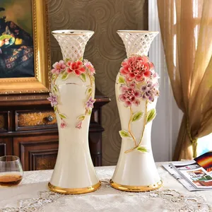 Gild Hollow European Luxury White Tall Ceramic Flower Vase For Home Dining Room Decor thumbnail-1