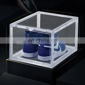 Drop Front Clear Stackable Shoe Box With Magnets Acrylic Storage Shoe Box Transparent Taizhou Custom Display Sneaker Box Case thumbnail-1