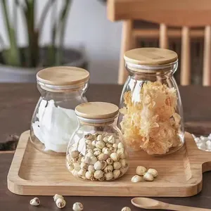 Transparent Glass Storage Jar for Honey Candy Cookies Food Grade Storage Container Glass Jar With Bamboo Lid thumbnail-1