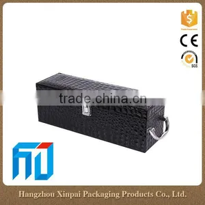Hot Sale 2 Bottles With Tools And Lock Black Embossing Leather Wine Gift Boxes thumbnail-1