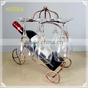 Metal Chariot Wine Rack 6 Hanging Wineglass Holder as Home Decorations thumbnail-3