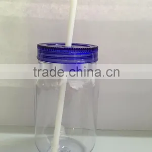 Plastic High Quality Mason Jar for Children With Straw thumbnail-1