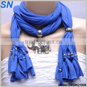 Hotsale Jersey Knit Jewelry Pendant Scarve in Blue thumbnail-1