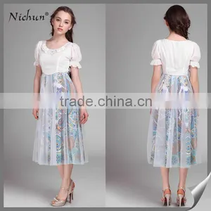 2015 High Quality Floral Printed Girls Party Dresses Long thumbnail-1