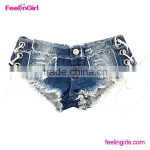 Women Sexy Nightclub Frayed Pierced Jean Shorts thumbnail-4