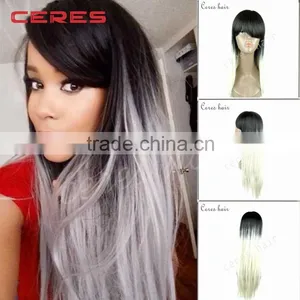 Long Length Ombre Grey Synthetic Hair Wig Two Tone Color Grey Hair Cosplay Wig thumbnail-1