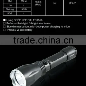 F19 Classical Type LED Aluminum High Power Flashlight for 1*18650 Battery Torch thumbnail-2