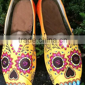 Hand Painted Sugar Skull Themed Shoes,slip on Canvas Shoe thumbnail-2