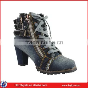 Lady Sexy Shoes,Women's Denim Canvas Zipper High Heel High Top Wedge Shoe Boot thumbnail-1