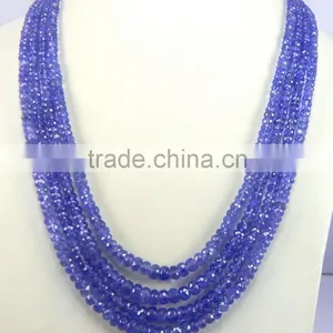 Low Price Natural Royal Blue AA Quality Tanzanite Roundel Faceted Beads, tz Beads thumbnail-2