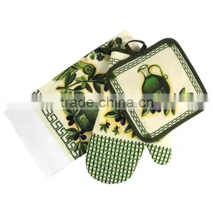 3 Pcs Printed Cotton Kitchen Towel Set Pot Holder Oven Mitten Towel Cheap Items to Sell Wholesale thumbnail-2
