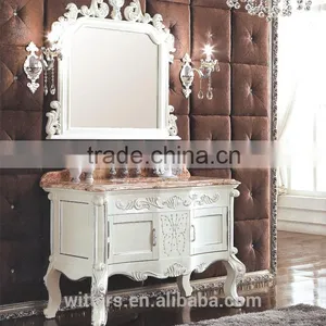 Spanish Vintage b Bathroom Vanity Cabinet Solid Wood Luxury Bathroom Furniture With Carved Flower WTS334 thumbnail-1