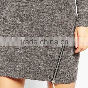 Longline Sexy Jumpers With Side Zips Custom Plain Knitted Sweater thumbnail-3