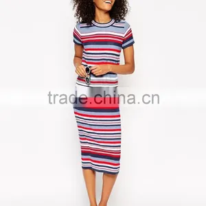 High Fashion Design Hand -made Sweater Dress Short Sleeve Sweater Dress Colorfull Stripe Sweater Dress thumbnail-4