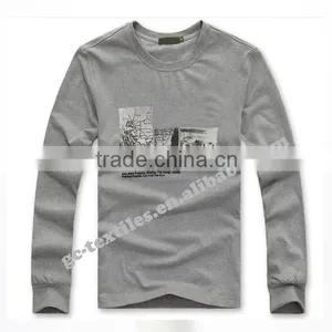 Custom Printed Round-collar Men's Malange Grey Long Sleeve T-shirts thumbnail-3