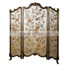 Traditional Double-Sided Painted Wooden Floor Screen, Retro Furniture Gilt 4 Panel Folding Screen With Decorative Glass thumbnail-5