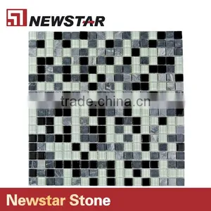 Newstar Black Grey And White Marble Tile Mix Glass Swimming Pool Mosaic thumbnail-3