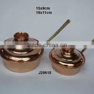 Copper Frying Pan With Pewter Lining and Brass Handles Polished thumbnail-1