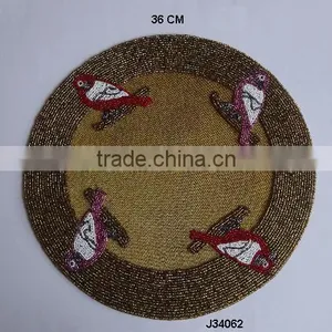 Round Glass Bead Table Mat With Four Brids Pattern Other Colours Also Available thumbnail-1