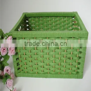 Wholesale Square Green Handmade Weaving Natural Paper Basket thumbnail-2