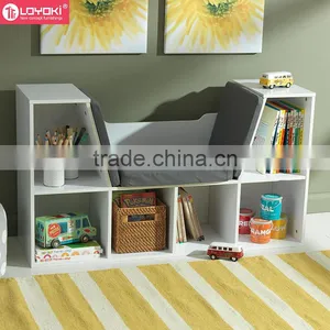 MDF Wood 6 Cube Storage Organizers Kids Bookcase With Reading Seat and Cushion thumbnail-1