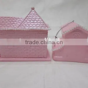 Shabby Pink Glitter Christmas Village Houses thumbnail-3