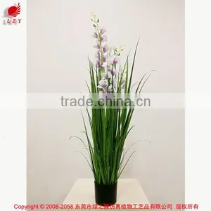 2017 Wholesale Nearly Nature Artificial Grass Synthetic Onion Grass With Orchid in Pot Fake Grass for Indoor Decoration thumbnail-1