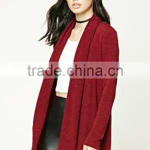 OEM High Quality Women Fashion Long Sleeve Plain Dyed Cotton Brushed Shawl Collar Cardigan Sweaters thumbnail-2