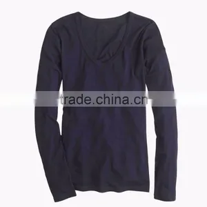 Plain Women Fitted Blank T-shirts Vintage Cotton Long-sleeve Scoop Neck Cheap T-shirts Design Sports T-shirts thumbnail-6