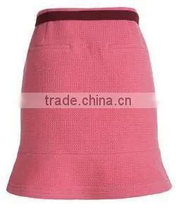 High Fashion Pink Color Waistbelt Back Pockets Flare Formal Skirts thumbnail-5