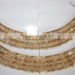 Designer PEARL Polki Payal ANKLETS Pair Feet Bracelet Gold Plated thumbnail-2