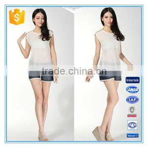 Fashion White New Design Beaded Shoulders Ladies Fancy Sleeveless Tops thumbnail-1