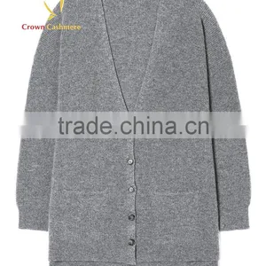Korean Fashion Women Grey Deep V Neck Cashmere Cardigan thumbnail-4