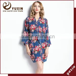 Wedding Bridal Party Short Cotton Floral Robe Floral Bridesmaid Robe FR0015 thumbnail-1