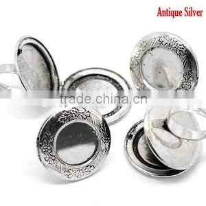 5PCs Antique Silver Round Photo Frame Locket Rings 17.5mm US 7, Fit 24mm Dia. Ring Setting thumbnail-3