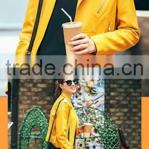 Latest Models Yellow Womens Motocycle Cool Fashion Leather Jacket thumbnail-3