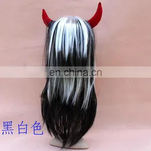 Ombre Black and White Halloween Wig With Devil Horn FGW-0063 thumbnail-6