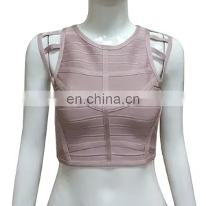 2017 Cap Sleeve Nude Bandage Crop Tops thumbnail-1