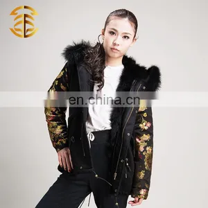 Custom Winter Cotton Bomber Jackets With Raccoon Fur Collar thumbnail-2