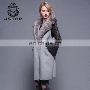 Cashmere Long Vest Women Autumn Sleeveless Fleece Trench Coat With Big Fur Collar thumbnail-2