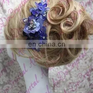 Aidocrystal Deep Blue Luxury Lucency Lace Hair Trim Piece Rhinestone Hair Clip Bridal Fascinators thumbnail-6