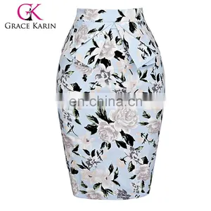 Grace Karin Occident Sexy Women Hips Wrapped Short Vintage Retro Cotton Flower Pattern Skirt CL008928-6 thumbnail-1