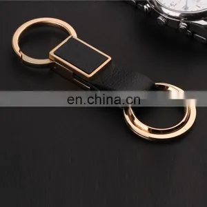 Popular Style Embossed Logo Black Leather Keychain for Business Promotional Gift thumbnail-2