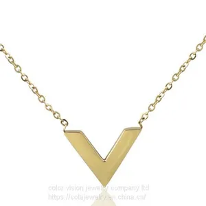 Ladies Jewelry Fashion Stainless Steel Gold Plated Letter′s Pendant Necklace V Sharp Pendant Necklace thumbnail-1