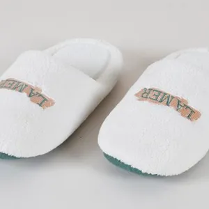 Pure Customized Logo Men Women White Towelling Terry Towel Hotel Bathroom Slippers thumbnail-1